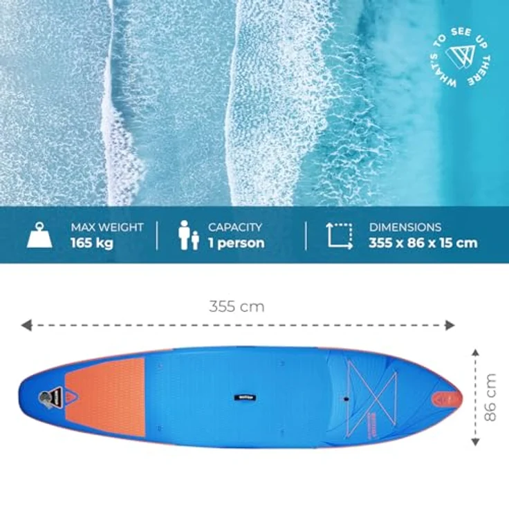 WattSUP Espadon 11.8 SUP Board Stand Up Paddle Surf-Board Paddel ISUP 355x86cm, Orange, Hellblau, 355x86x15 cm – Bild 13