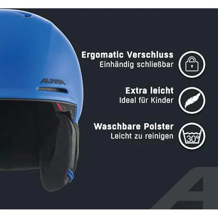 ALPINA BRIX JR Skihelm für Kinder, sicherer und komfortabler mit waschbarem Innenfutter, royal-Blue matt, Größe M (51-55 cm) – Bild 3