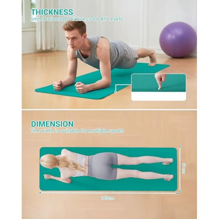 Good Nite Gymnastikmatte TPE, rutschfest, 183 x 61 x 0.6 cm, türkis, mit Tragegurt für Pilates und Yoga – Bild 2
