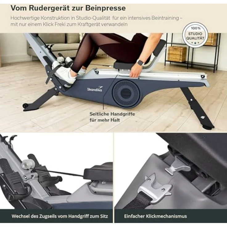 Skandika Rudergerät Freki Plus | Studio Qualität, 24-stufiger Magnetwiderstand, 12 kg Schwungmassensystem, Kinomap App kompatibel, aufstellbar, bis 200 cm | Fitnessgerät – Bild 2