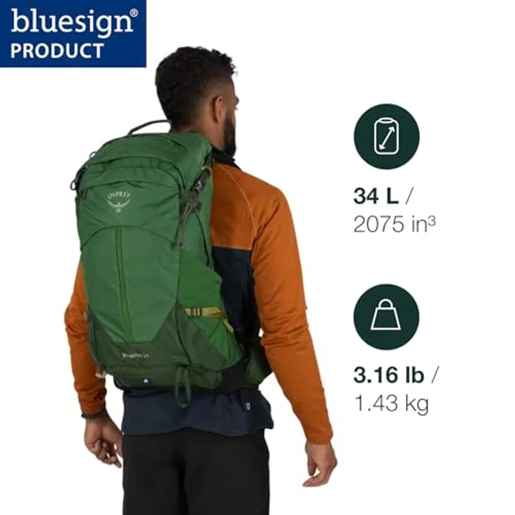 Osprey Stratos 34 Trekkingrucksack für Männer Seaweed/Matcha Green O/S, Bodenfach mit Reißverschluss und schwebendem Trennboden, atmungsaktiv – Bild 2