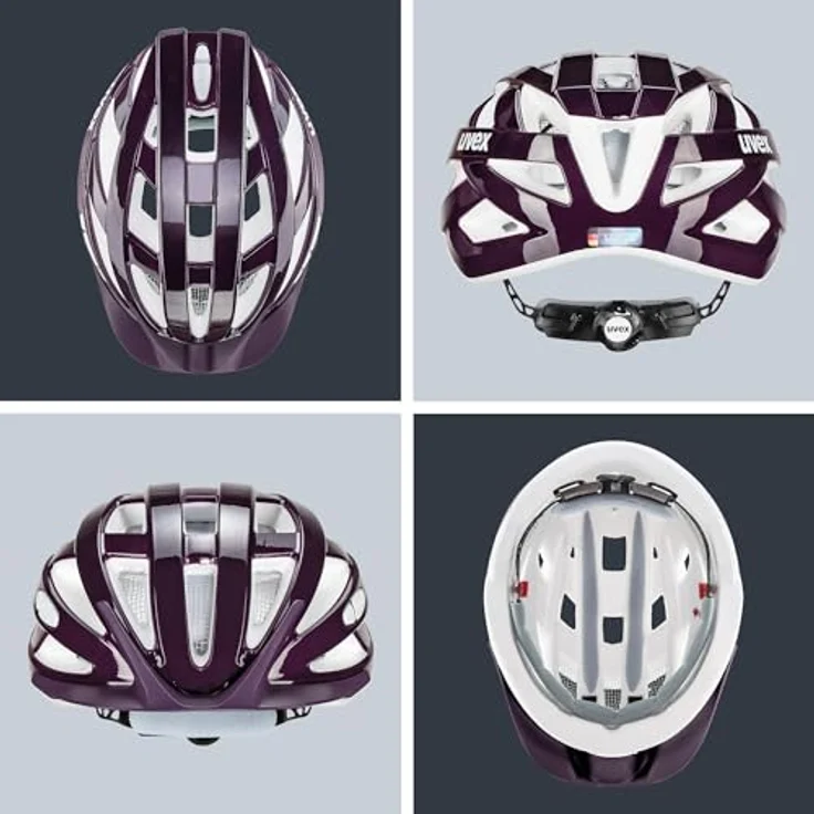 Uvex Sports i-vo 3D Velohelm, verstellbar von 52 bis 57 cm, mit Sonnenblende und Fliegengitter, violett – Bild 4