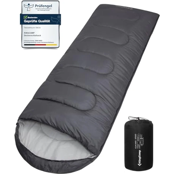 KingCamp Oasis Serie Deckenschlafsäcke mit Kopfteil, 220 × 75 cm, 3 Jahreszeiten, Komfortbereich 12°C bis -3°C, wasserabweisend, inkl. Packsack – Bild 1