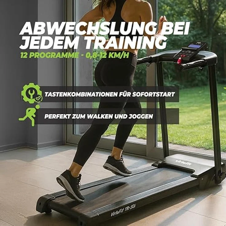 VirtuFit TR-50i Laufband klappbar mit Steigung, 99% vormontiert, belastbar bis 120 kg, Bluetooth-Verbindung, LCD-Display – Bild 2