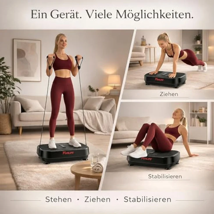 Funlife V6 Vibrationsplatte, 120kg, 120 Stufen & 5 Programme, Fitnessplatte mit Trainingsseilen & Bluetooth, kompakt & leise für Heimtraining – Bild 3