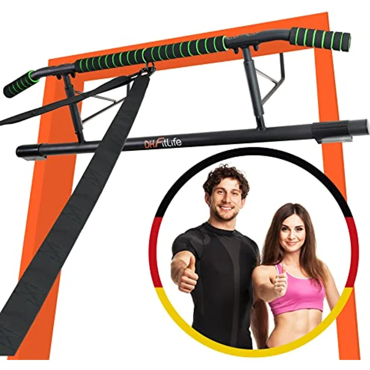 DH FitLife Klimmzugstange Türrahmen ohne Schrauben | Pull up bar Doorway | Rückentrainer inkl. Schlingentrainer | Für Tür 70-92cm, Schwarz – Bild 1