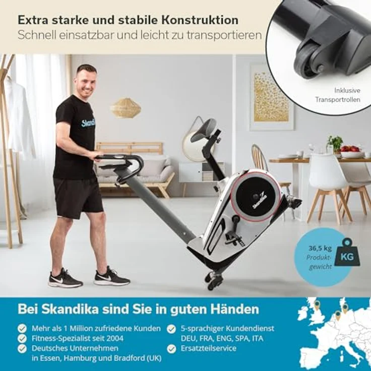 Skandika Ergometer Morpheus | Heimtrainer für Zuhause, 12 kg Schwungmasse, 32 Widerstandsstufen, 24 Programme, App Kompatibel mit Kinomap, Pulsgurt, Tablethalterung | Indoor Fahrrad bis 150 kg – Bild 2