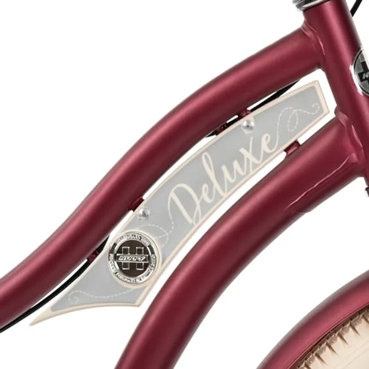 Huffy Deluxe 26" Cruiser Bike, Singlespeed Fahrrad mit Lenkerkorb und Gepäckträger, Matt Dark Berry – Bild 4