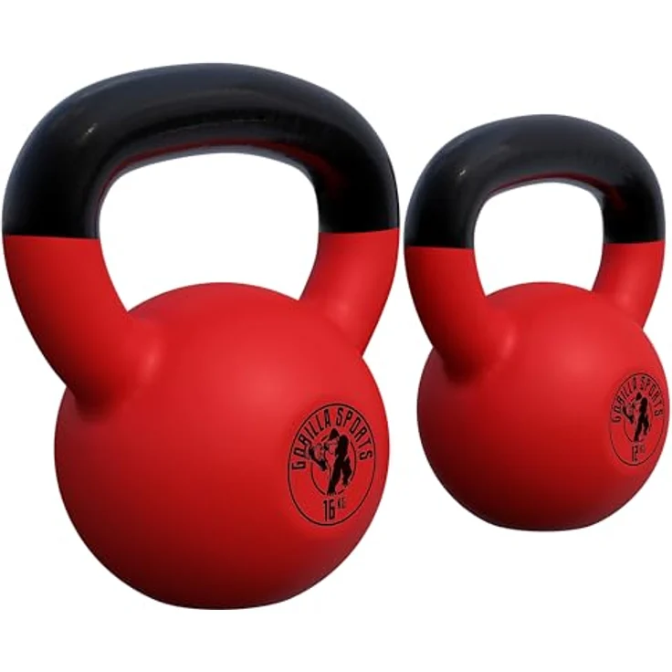 GORILLA SPORTS® Kettlebell - 2-32 kg Gewichte, Einzeln/Set, Gusseisen, Vinyl Beschichtung, Bodenschonende - Kugelhantel, Schwunghantel, Kugelgewicht, Rundgewichte für Fitness, Gym, Krafttraining – Bild 1