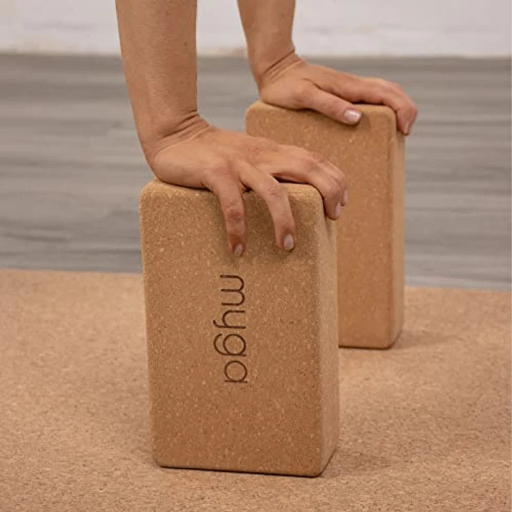 Myga Kork-Yoga-Set, Komplettes Set mit Yogamatte, 2 Yogablöcken & Gurt (Schwarz), Rutschfest, Umweltfreundlicher Naturkork – Bild 4