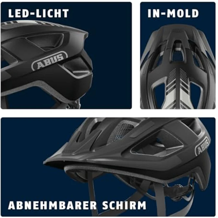 ABUS Aduro 3.0 LED, sportlicher Fahrradhelm mit Rücklicht für Damen und Herren, Größe M, Schwarz – Bild 4