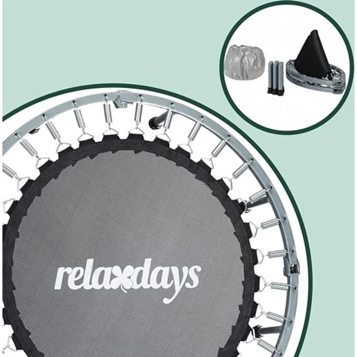 Relaxdays Indoor Trampolin, Ø 95 cm, faltbares Minitrampolin bis 100 kg für Fitness & Gymnastik, grau – Bild 5