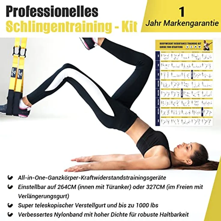 Schlingentrainer, Sling Trainer für EIN Ganzkörpertraining, Schlingentrainer für zuhause mit Großem Griff Türankerbefestigung Tragtasche, Übungsanleitung for Homegym – Bild 2
