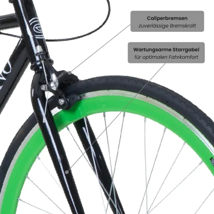 Galano Blade Fixie Fahrrad, 28 Zoll Singlespeed mit Flip Flop Nabe für Fixed Gear und Freilauf, schwarz/rot – Bild 3