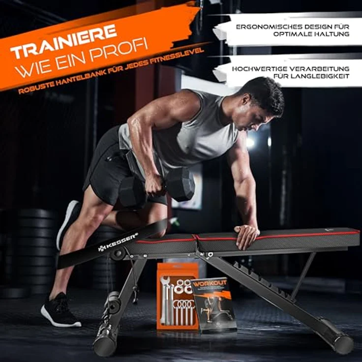 KESSER Klappbare Hantelbank Multifunktionale Trainingsbank mit Rückenlehne, 500kg Belastbarkeit, Carbon-Optik, verstellbar, inkl. Fitnessband für Ganzkörpertraining – Bild 5