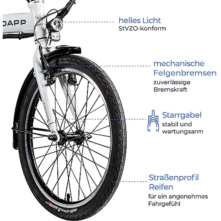 ZÜNDAPP Z120 20 Zoll E Bike Faltrad klappbar Damen Herren Elektrofahrrad Schwarz/Weiß, 7-Gang-Schaltung, StVZO-konform – Bild 3