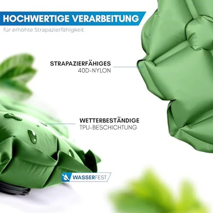 NORDMUT Isomatte Ultraleicht, aufblasbare Campingmatratze mit Reparaturset, wetterfest und kompaktem Packmaß, grün – Bild 2