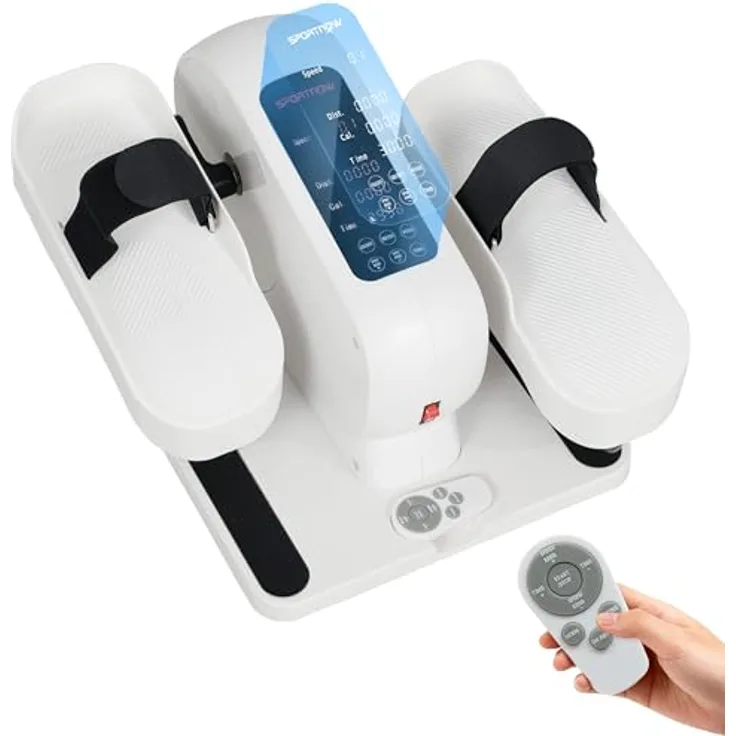 SPORTNOW Mini Ellipsentrainer, elektrischer Untertisch Crosstrainer mit 12 Geschwindigkeiten, 7 Widerstandsstufen, Fernbedienung und LED-Display, Weiß/Schwarz