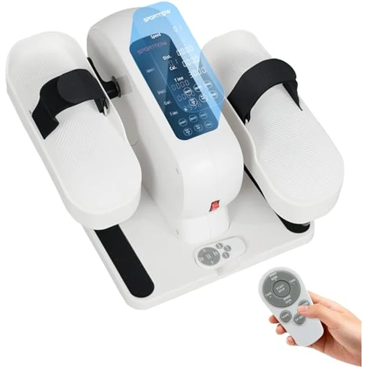 SPORTNOW Mini Ellipsentrainer, elektrischer Untertisch Crosstrainer mit 12 Geschwindigkeiten, 7 Widerstandsstufen, Fernbedienung und LED-Display, Weiß/Schwarz – Bild 1