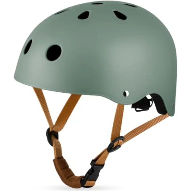 LIONELO Schutzhelm LO-HELMET für Kinder, verstellbar 50-56 cm, Kinnschutz, Green Sage – Bild 1