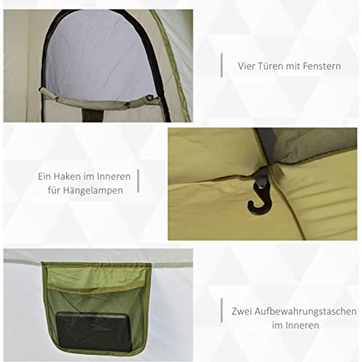 Outsunny Pop Up Kuppelzelt 4-Personen, UV 50+ Campingzelt mit 4 Türen, 1,9 m Höhe, 1000mm Wassersäule, leicht und stabil, ideal für Familien und Gartenreisen – Bild 5