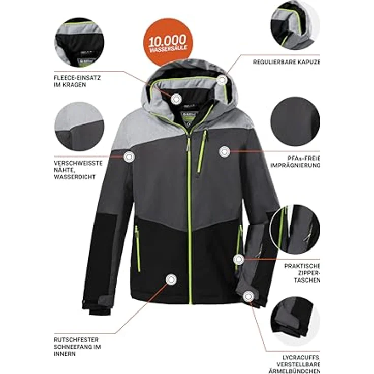 Killtec KSW 161 BYS Skijacke, wasserdicht und atmungsaktiv mit Fleece-Fütterung, graumelange/antrahmelange – Bild 6