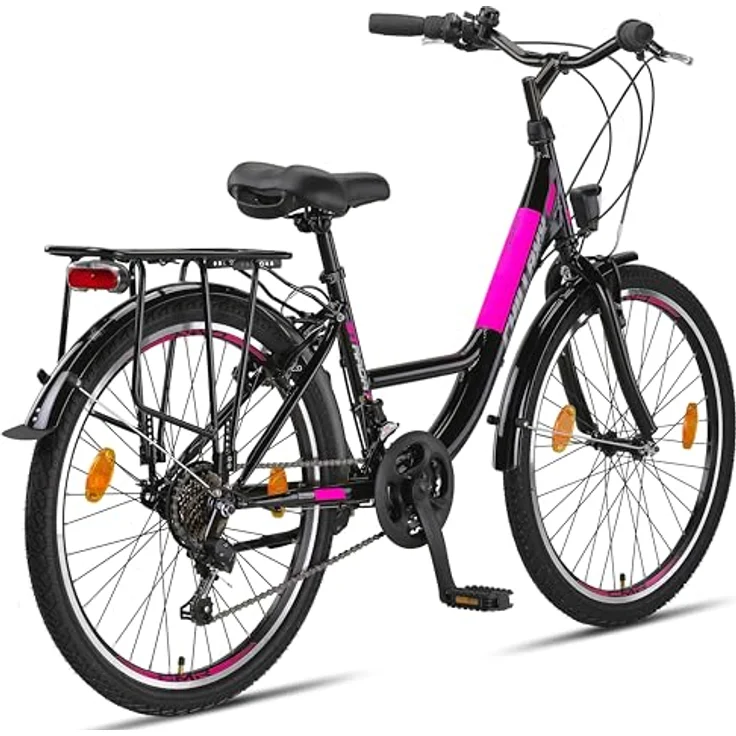 Chillaxx Bike Strada Premium City Bike 24 Zoll Schwarz-Pink V-Bremse - Hollandfahrrad für Mädchen, Jungen, Herren und Damen - 21 Gang-Schaltung – Bild 3