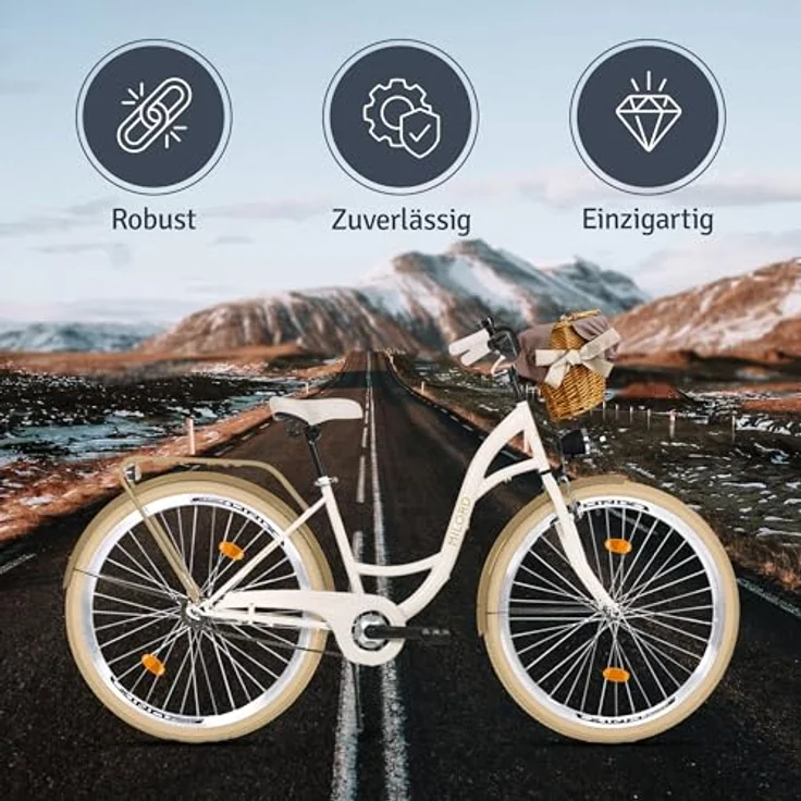 Milordbikes City-Fahrrad, Creme, 46 cm, leichtes Metall, Freizeit- und Sportfahrrad mit Aluminiumfelgen und hinterem Trägersystem – Bild 5