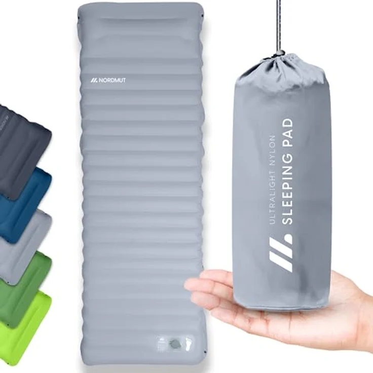 NORDMUT® Isomatte mit integrierter Fußpumpe, 10 cm Dicke, schnell aufblasend, kleines Packmaß, ultra komfortabel, 40D Ripstop Nylon, wetterfest – Bild 1