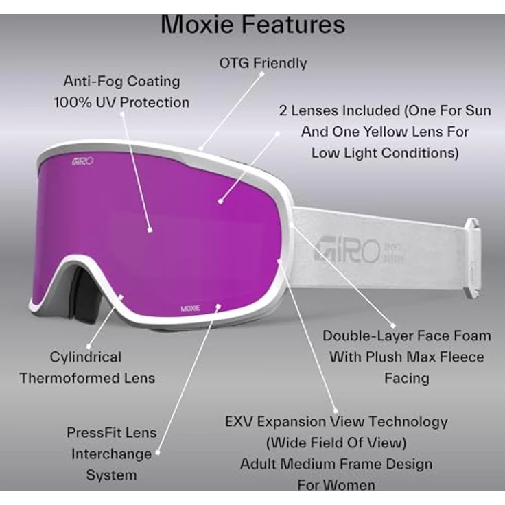 Giro Moxie, Skibrille für kleine bis mittelgroße Damengesichter mit EXV-Technologie und Anti-Beschlag-Beschichtung – Bild 3