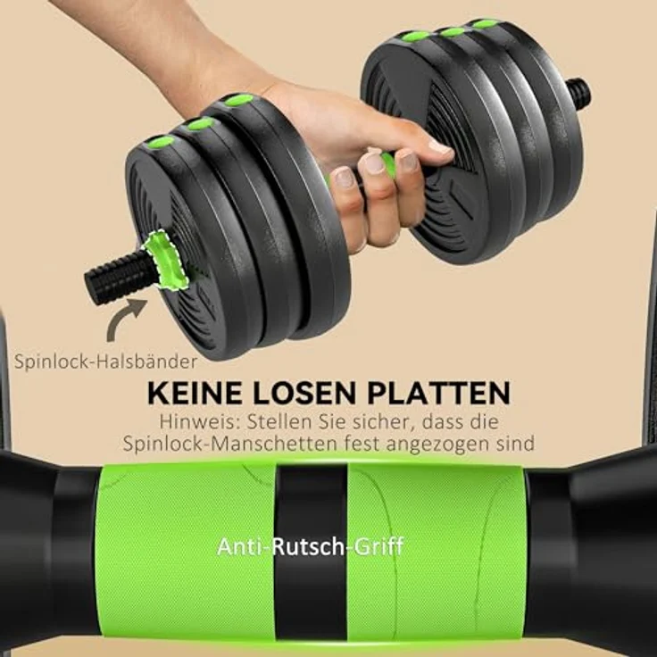 SPORTNOW Hantel-Set verstellbar 20 KG, mit Verbindungsrohr, Kurzhantel-Set für Ganzkörpertraining, grün – Bild 5