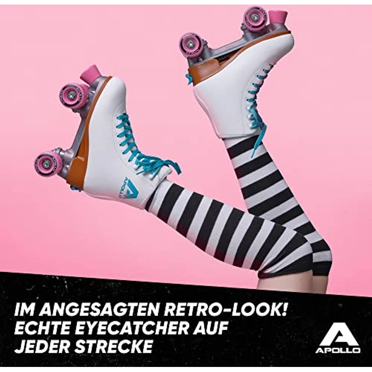 Apollo Rollschuhe Retro Discoroller, verstellbare Disco Roller Skates, größenverstellbar Rollerskates, Retro Design, weiß – Bild 6