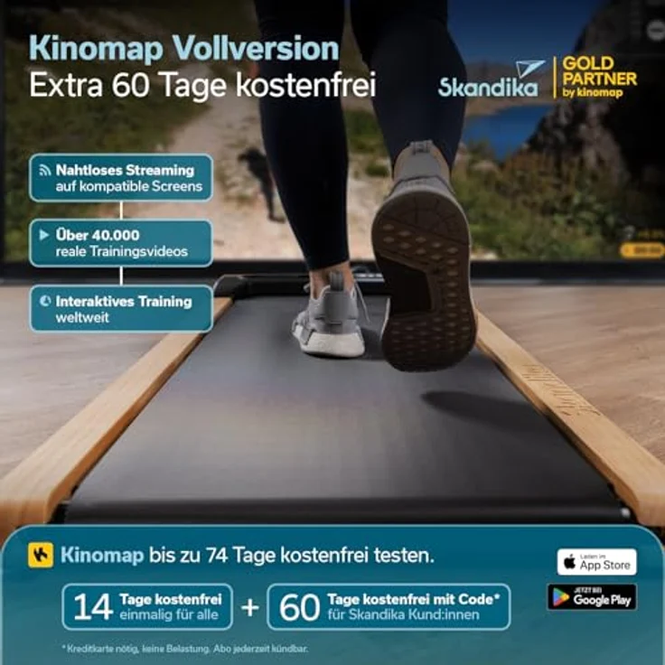 Skandika Walking Pad Nordik K6-H, Laufband für zuhause mit 6 km/h, LED-Display, Fernbedienung und Kinomap, elegantes Design mit Echtholz-Details für Büro und Home Office – Bild 4