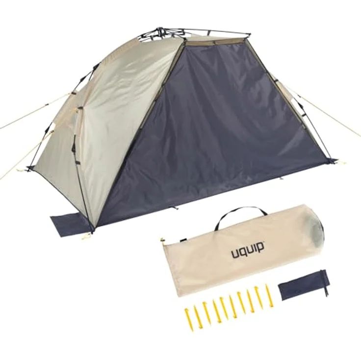 Uquip Speedy Strandzelt und Strandmuschel, 2.50 kg, beige und grau, mit Schnellaufbausystem und stabiler Fiberglasstruktur – Bild 3