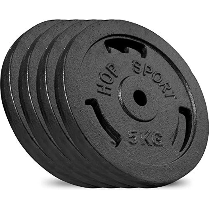 Hop-Sport 20 kg Gusseisen Hantelscheiben 30mm Set 4 x 5 kg / 2 x 10 kg - Guss Gewichte Hantel Set 30/31 mm Bohrung (4 x 5 kg) – Bild 1