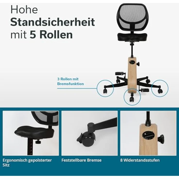Skandika Office Bike, Ergometer mit 8-fach verstellbarer Sitzhöhe und Bluetooth-Receiver, Holzoptik – Bild 3