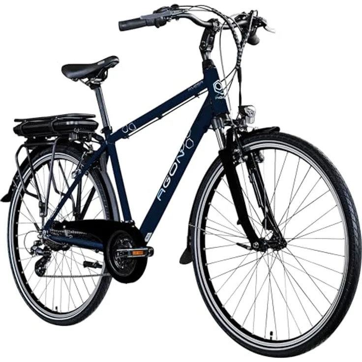 Agon Avesa E Bike Trekkingrad Damen Herren mit Nabenmotor Pedelec Trekking Fahrrad 21 Gang, StVZO Beleuchtung, Aluminium Diamantrahmen - Blau