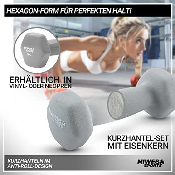 Miweba Sports Neopren/Vinyl Hantelset/Hantelständer | 𝐏𝐫𝐨𝐟𝐢 Hantel - Hexagon Hanteln Sets 1.0-3.0 Kg - Kurzhanteln - Kurzhantel Set - Gymnastikhanteln - Hantel Set - Dumbbell – Bild 4