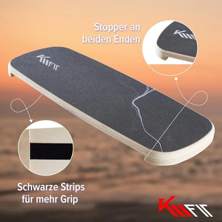 KM-Fit Balance Board | Balancebrett aus Holz | Indoor Skateboard Indoorboard | Surfboard, Surfbrett für Koordinationstraining | Kraft- & Gleichgewichtstrainer | Indoor-Surfen & Skaten – Bild 5