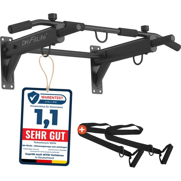 DH FitLife Klimmzugstange zur Wandmontage 4in1, Multifunktionale Pull-Up Bar bis 200kg, 6 rutschfeste Griffe, 3 Ösen für Boxsack & Schlingentrainer, Sicher & Stabil