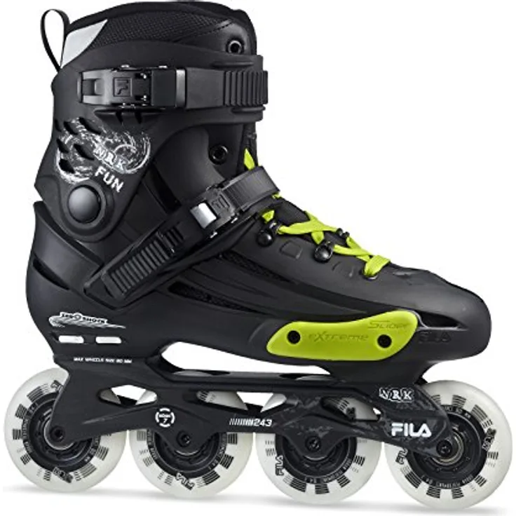 FILA Nrk Fun Inline Skates, Größe 45, Schwarz-Gelb mit Zero-Shock-Technologie und ABEC 7 Lagern
