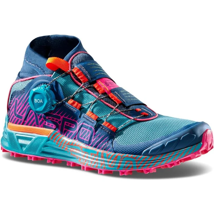 La Sportiva Cyklon Woman, Mountain Running Schuhe für Damen, atmungsaktives Mesh, BOA® Fit System, Größe 5 2/3 UK / 39, Farbe: Storm Blue/Cherry Tomato
