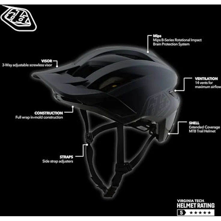 Troy Lee Designs Flowline MIPS Helm, Fahrradhelm mit optimalem Schutz, black/charcoal, M/L | 57-59cm – Bild 2