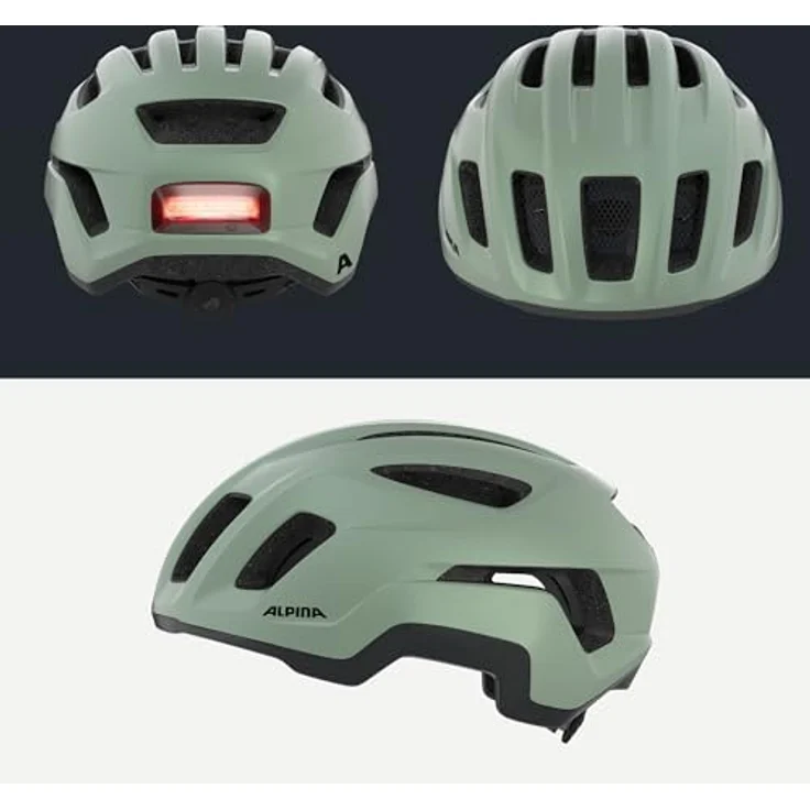 ALPINA Paranus Urban Fahrradhelm mit LED-Rücklicht, leichter Hi-EPS-Innenschale, großer Belüftung und Insektennetz, Willow-Green matt, S (52-56 cm) – Bild 4