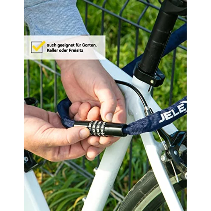 JELEX Dr.Security Fahrradschloss, Anti-Diebstahl-Sicherung mit 4-stelligem Zahlenschloss, personalisierbar, für City Räder, MTB und E-Bike, 98 cm x 2,5 cm – Bild 4