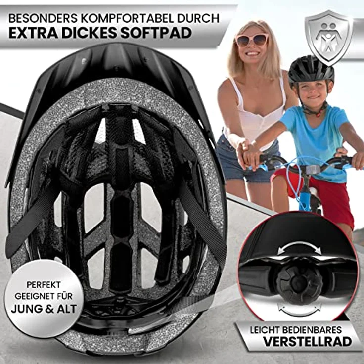 Dunlop Fahrradhelm mit Licht, ultraleichter Urban Helm für Damen, Herren und Kinder mit abnehmbarem Visier, Rücklicht und optimaler Belüftung, Schwarz, Gr. L – Bild 6