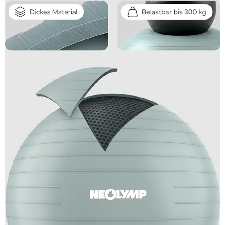 NEOLYMP Gymnastikball, Sitzball Büro ergonomisch bis 300 kg belastbar, rutschfest & Anti Burst, Sky-Blue, S | 150 cm – Bild 4