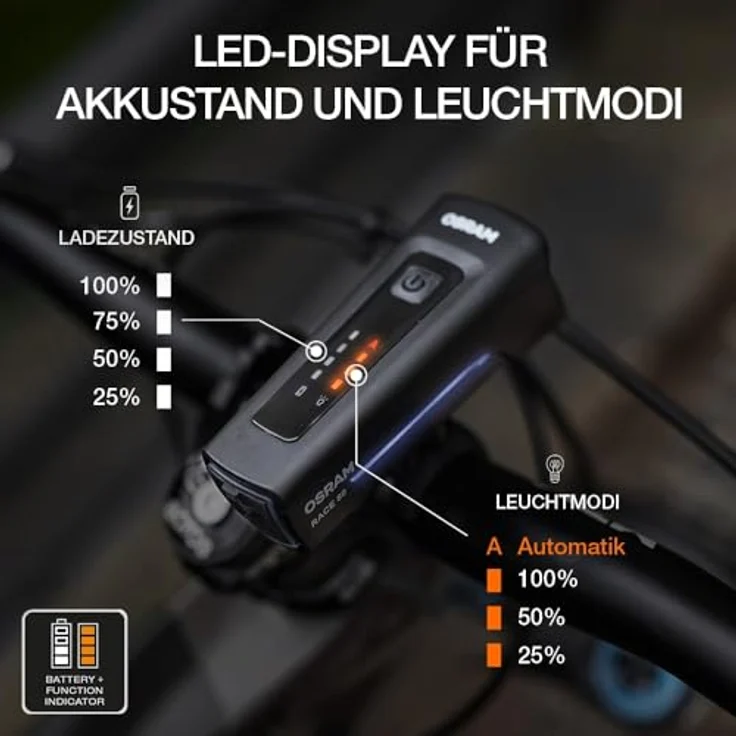 Osram Velolicht LEDs Bike Race 80 Set, Fahrradbeleuchtung mit 80 Lux, 3 Helligkeitsstufen, IP44, schwarz – Bild 3
