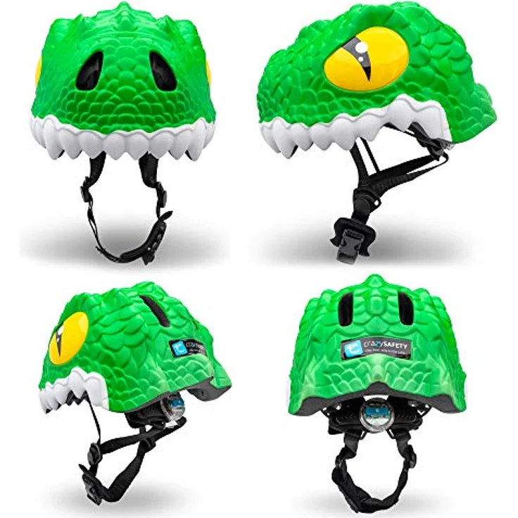 Crazy Safety Crocodile Fahrradhelm für Kinder, Grünes Krokodil, EN1078, mit LED-Licht und Belüftungssystem – Bild 2