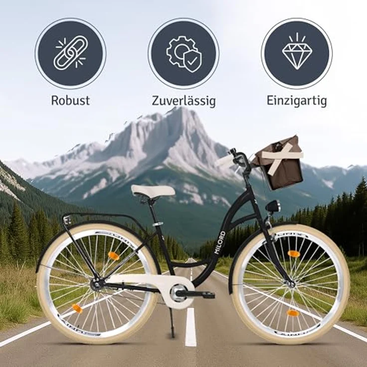 Milordbikes City-Fahrrad, Schwarz und Creme, Metall, 46 cm, leicht rollende City-Reifen, mit hinterem Träger – Bild 5